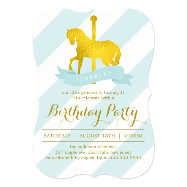 Mint Carousel Horse Birthday Party Invitation