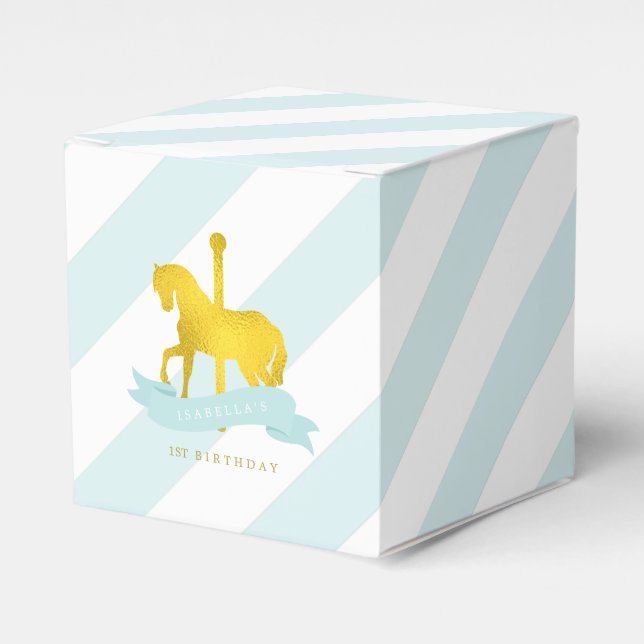 Mint Carousel Horse Birthday Party Favor Boxes (Front Side)