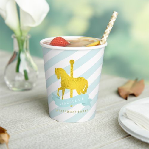 Mint Carousel Horse Birthday Party Paper Cup