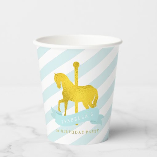 Mint Carousel Horse Birthday Party Paper Cup | Zazzle
