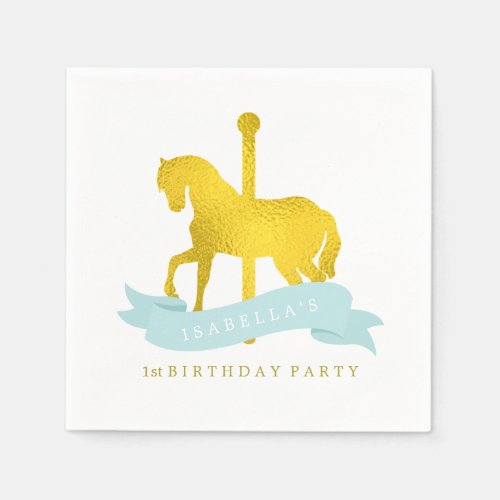 Mint Carousel Horse Birthday Party Paper Napkins