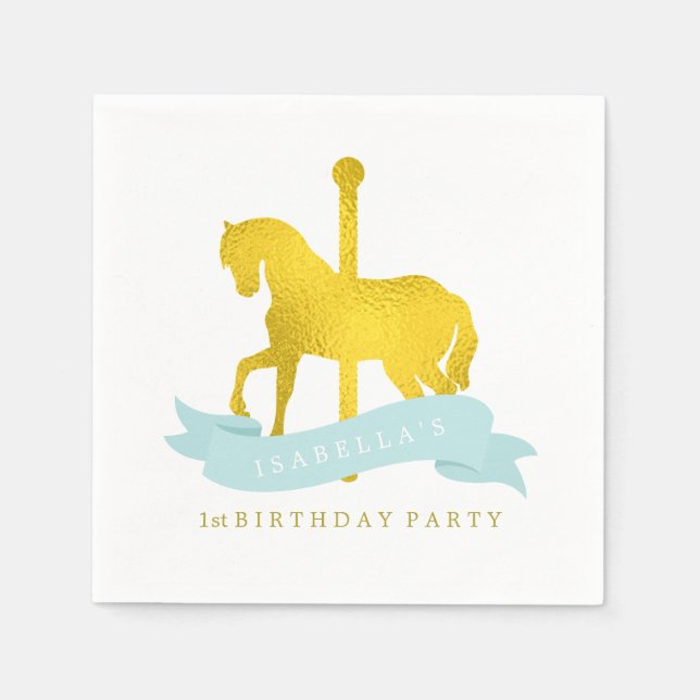 Mint Carousel Horse Birthday Party Paper Napkins (Front)