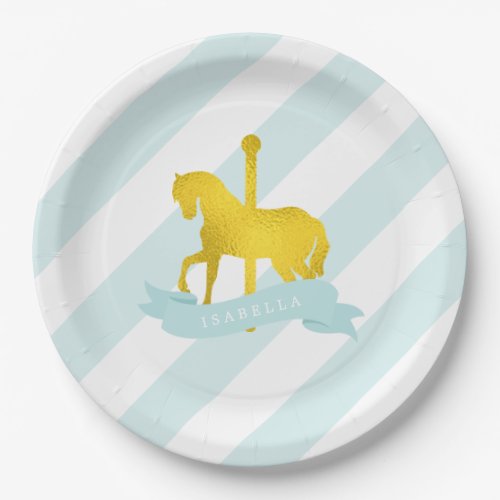 Mint Carousel Horse Birthday Party Paper Plates