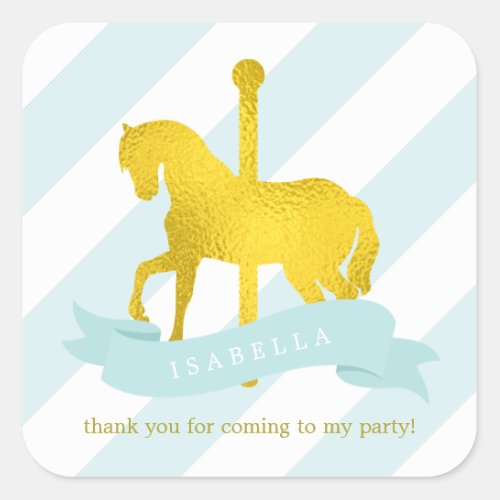 Mint Carousel Horse Birthday Square Sticker