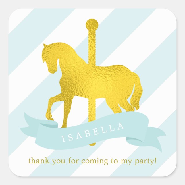 Mint Carousel Horse Birthday Square Sticker (Front)
