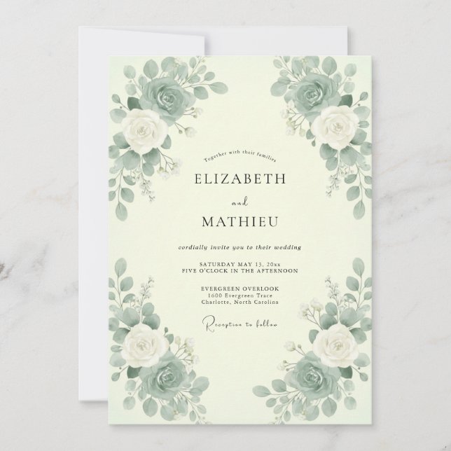 Mint Celadon Eucalyptus Wedding Invitation (Front)
