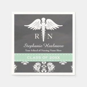 Mint Chalkboard Caduceus Nursing School Graduation Paper Napkins