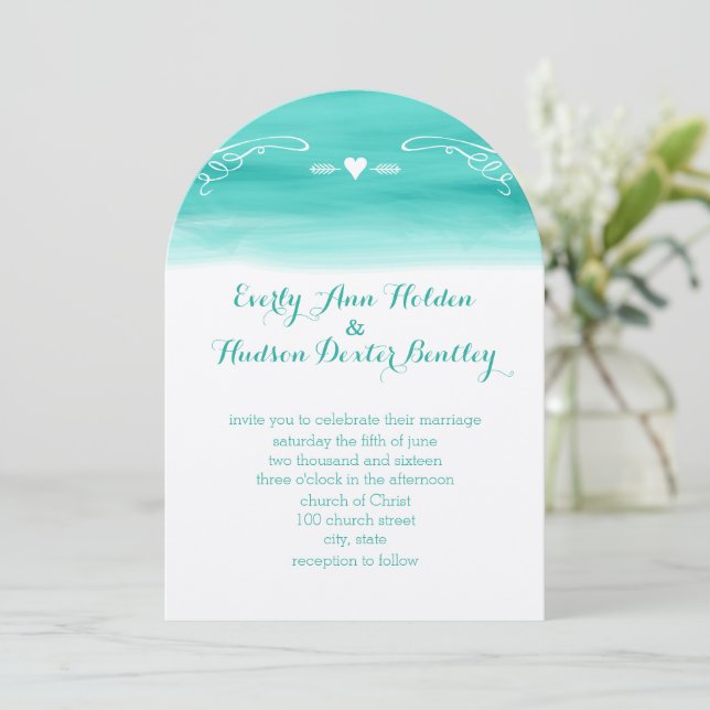 Mint Chalkboard Elements Die Cut Wedding Invitation (Standing Front)