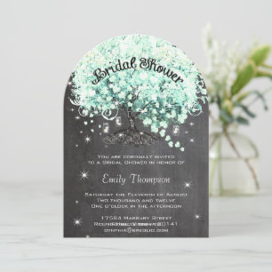Mint Chalkboard Heart Leaf Tree Bridal Shower Invitation