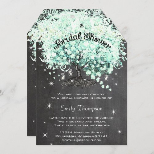 Mint Chalkboard Heart Leaf Tree Bridal Shower Invitation