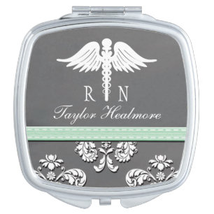Mint Chalkboard Registered Nurse RN Caduceus Makeup Mirror