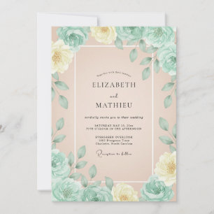Mint Champagne Bloom Wedding Invitation