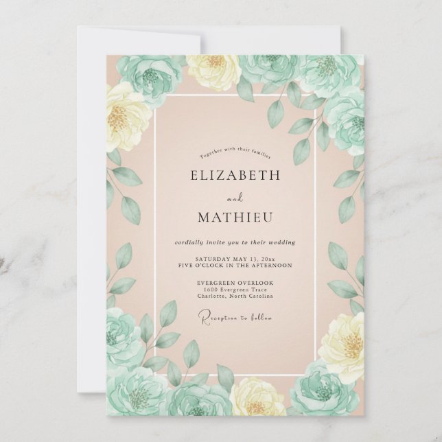 Mint Champagne Bloom Wedding Invitation (Front)