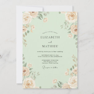Mint Champagne Blossom Wedding Invitation
