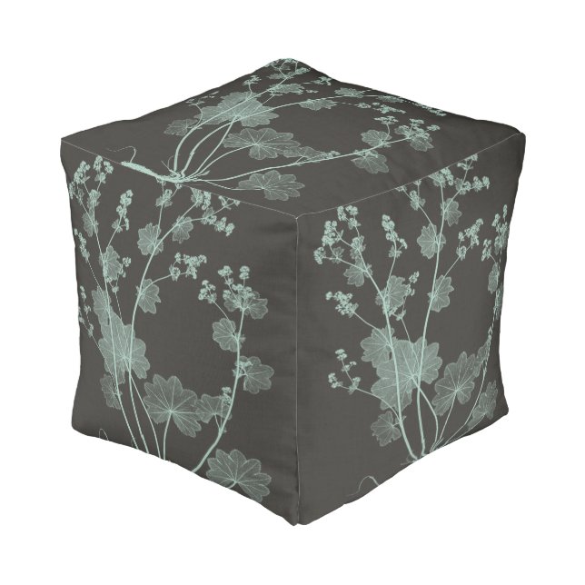Mint & Charcoal Nature Study I Pouf (Angled Front)
