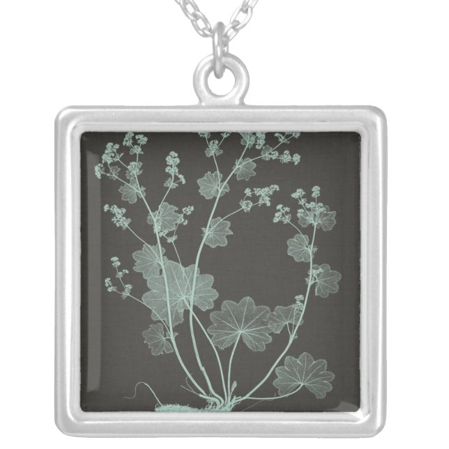 Mint & Charcoal Nature Study I Silver Plated Necklace (Front)