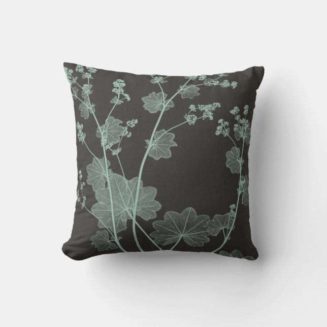 Mint & Charcoal Nature Study I Throw Pillow (Front)