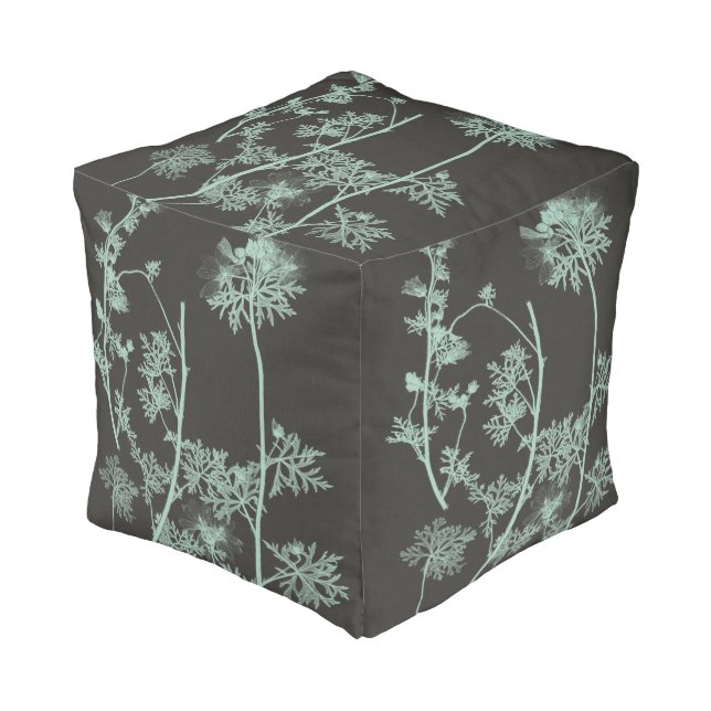 Mint & Charcoal Nature Study IV Pouf (Angled Front)