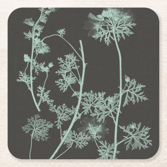Mint & Charcoal Nature Study IV Square Paper Coaster (Front)