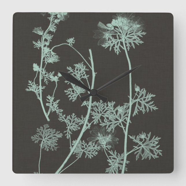 Mint & Charcoal Nature Study IV Square Wall Clock (Front)