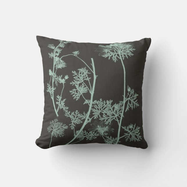 Mint & Charcoal Nature Study IV Throw Pillow (Front)