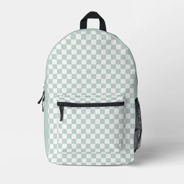 Mint Checker Retro Printed Backpack (Front)