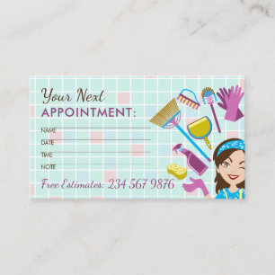 Mint Checkered House Cleaning Next Appointment Card