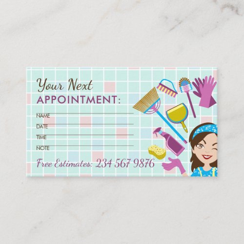 Mint Checkered House Cleaning Next Appointment Card