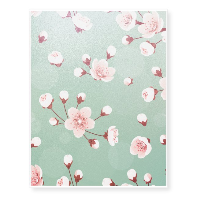 Mint,cherry blossom, spring flower,japanese,sakura temporary tattoos (Front)