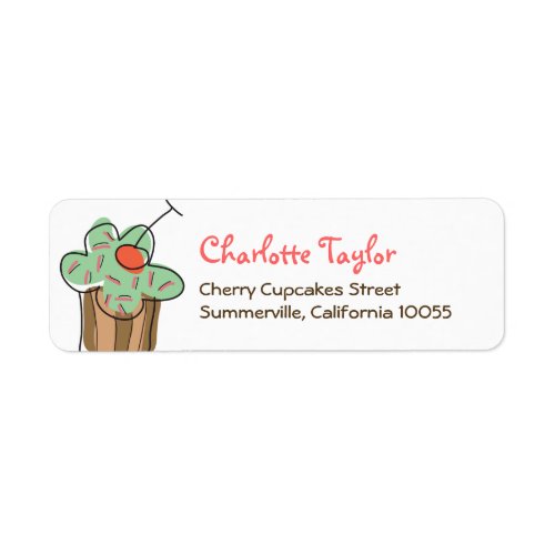 Mint Cherry Cupcake Sweet Dessert Return Address Label