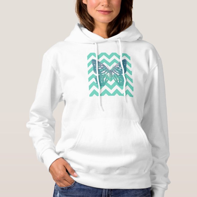 Mint Chevron Butterfly Hoodie (Front)