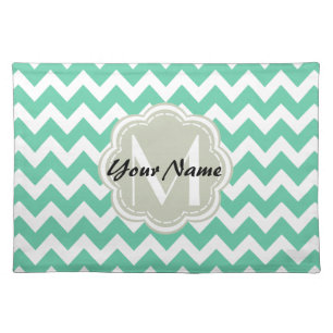 Mint Chevron Custom Monogram, Personalized Name Placemat