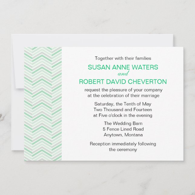 Mint Chevron Custom Wedding Invitations (Front)