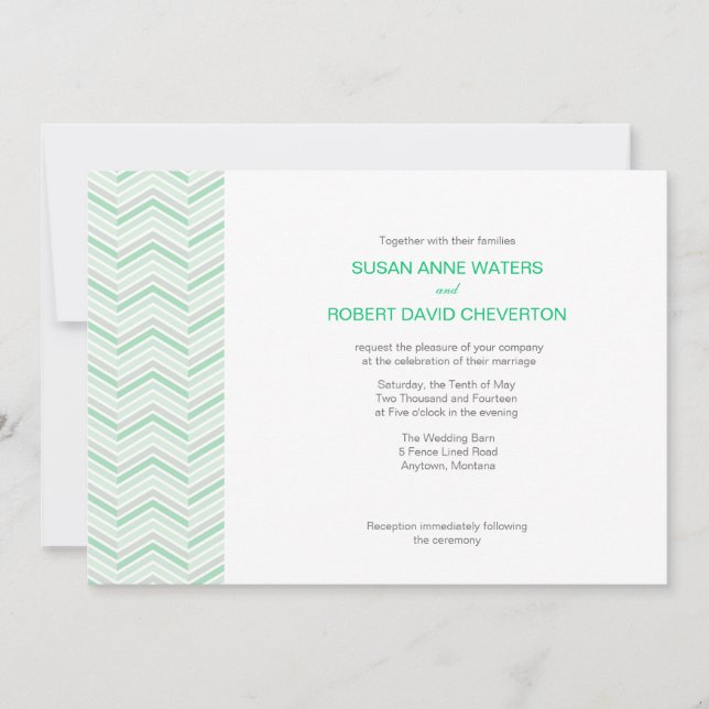 Mint Chevron Custom Wedding Invitations (Front)