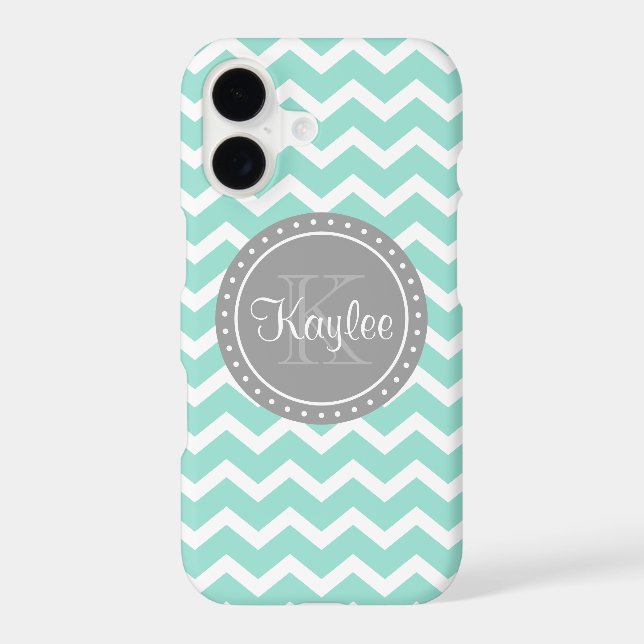 Mint Chevron Grey Monogram Iphone Case (Back)