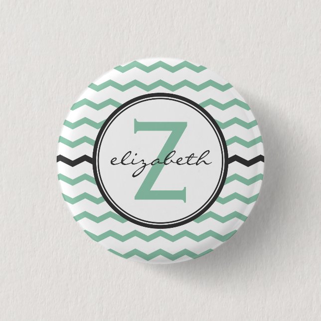 Mint Chevron Monogram Button (Front)