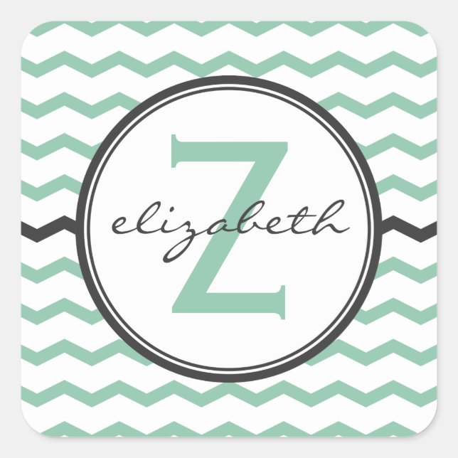 Mint Chevron Monogram Square Sticker (Front)