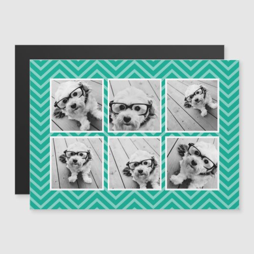 Mint Chevron Pattern with Trendy 6 Photo Collage