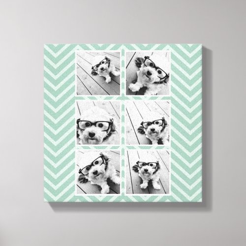Mint Chevron Pattern with Trendy 6 Photo Collage Canvas Print
