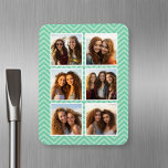 Mint Chevron Pattern with Trendy 6 Photo Collage Magnet<br><div class="desc">Use Instagram account pictures or other popular sharing apps  with six square photos to create a unique and personal gift. Or you can keep the hipster puppy and make a trendy keepsake. If you need to adjust the pictures,  click on the customize tool to make changes.</div>