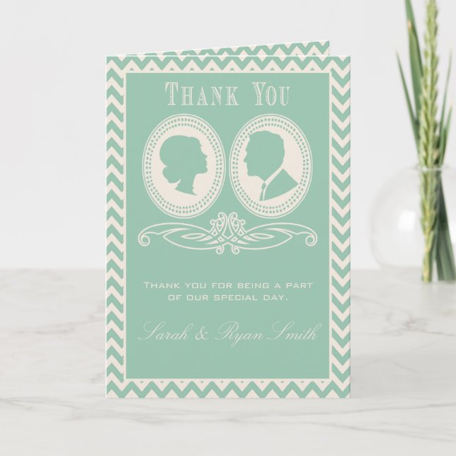 Mint Chevron & Script Wedding Thank You Cards (Front)