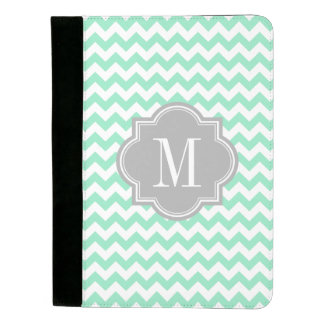Mint Chevron with Gray Monogram Padfolio