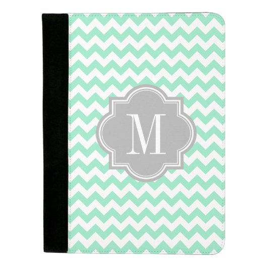 Mint Chevron with Gray Monogram Padfolio (Front)