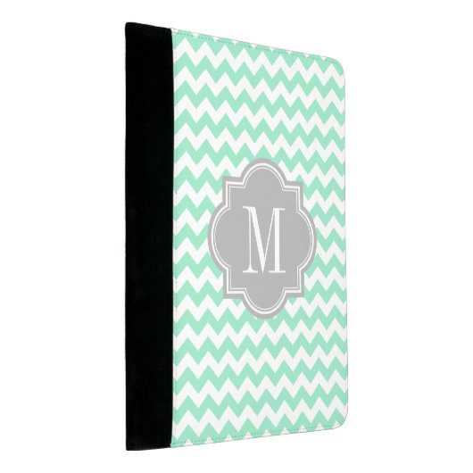 Mint Chevron with Gray Monogram Padfolio (Angled)