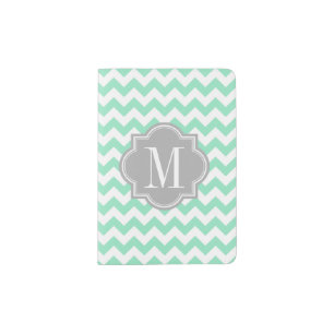 Mint Chevron with Gray Monogram Passport Holder