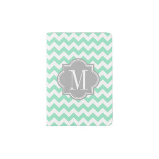 Mint Chevron with Gray Monogram Passport Holder