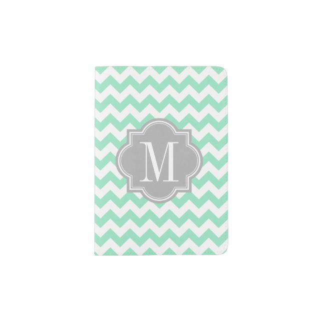 Mint Chevron with Gray Monogram Passport Holder (Front)