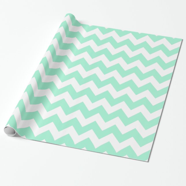 Mint Chevron Wrapping Paper (Unrolled)