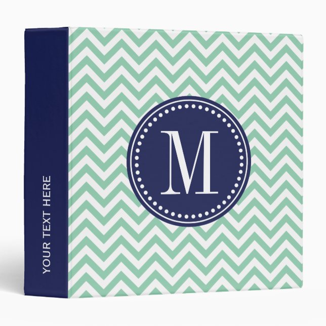 Mint Chevron Zigzag Personalized Monogram 3 Ring Binder (Front/Spine)