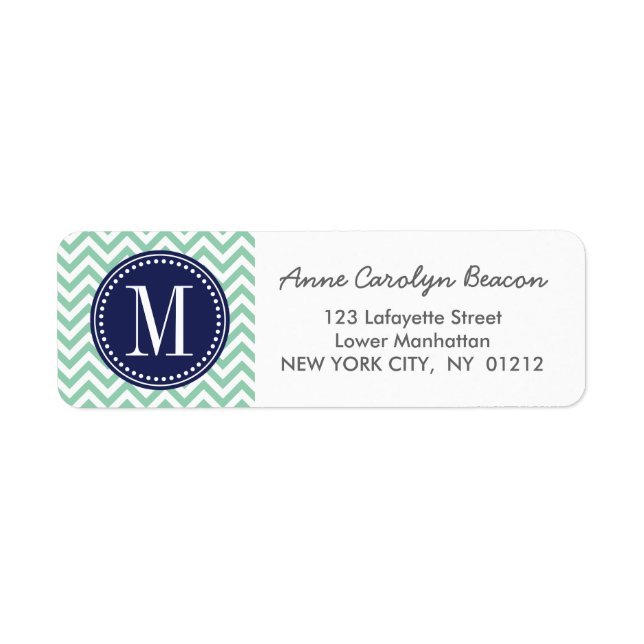 Mint Chevron Zigzag Personalized Monogram Label (Front)